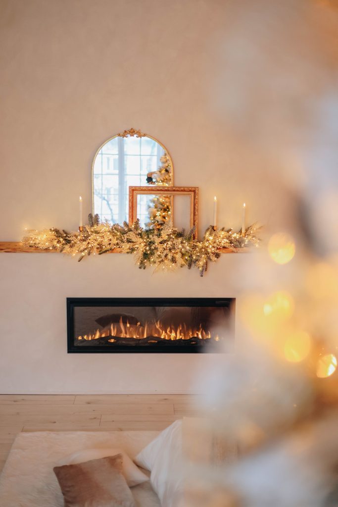 Cozy room with a lit fireplace