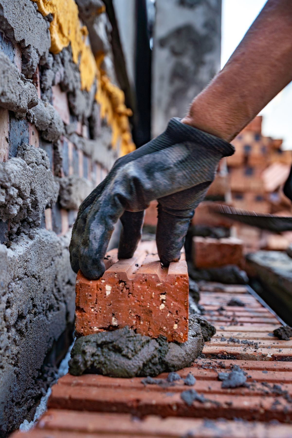 After: brick being set in fresh mortar